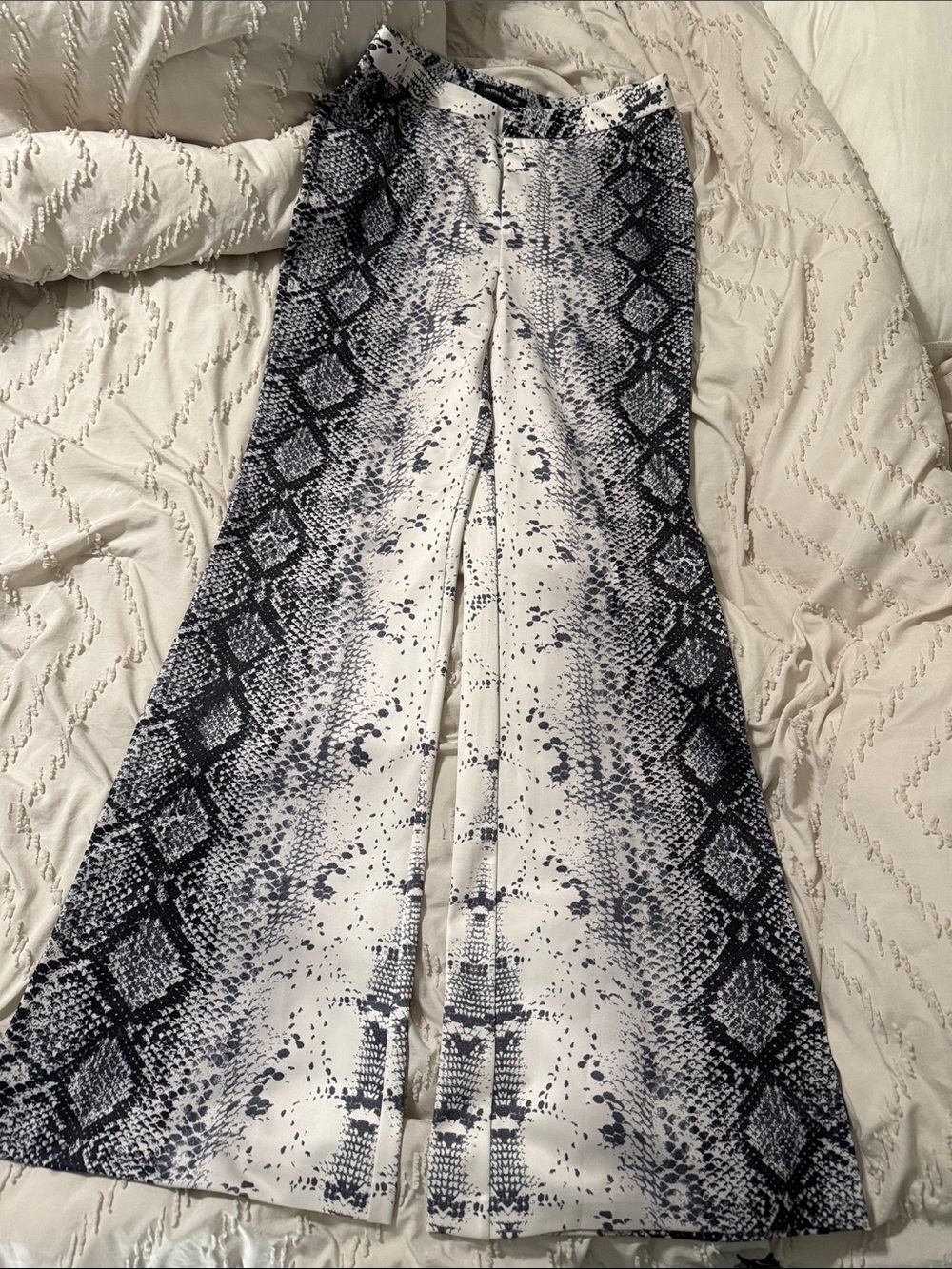 Snake Print Flared Maxi pants in White and Black
